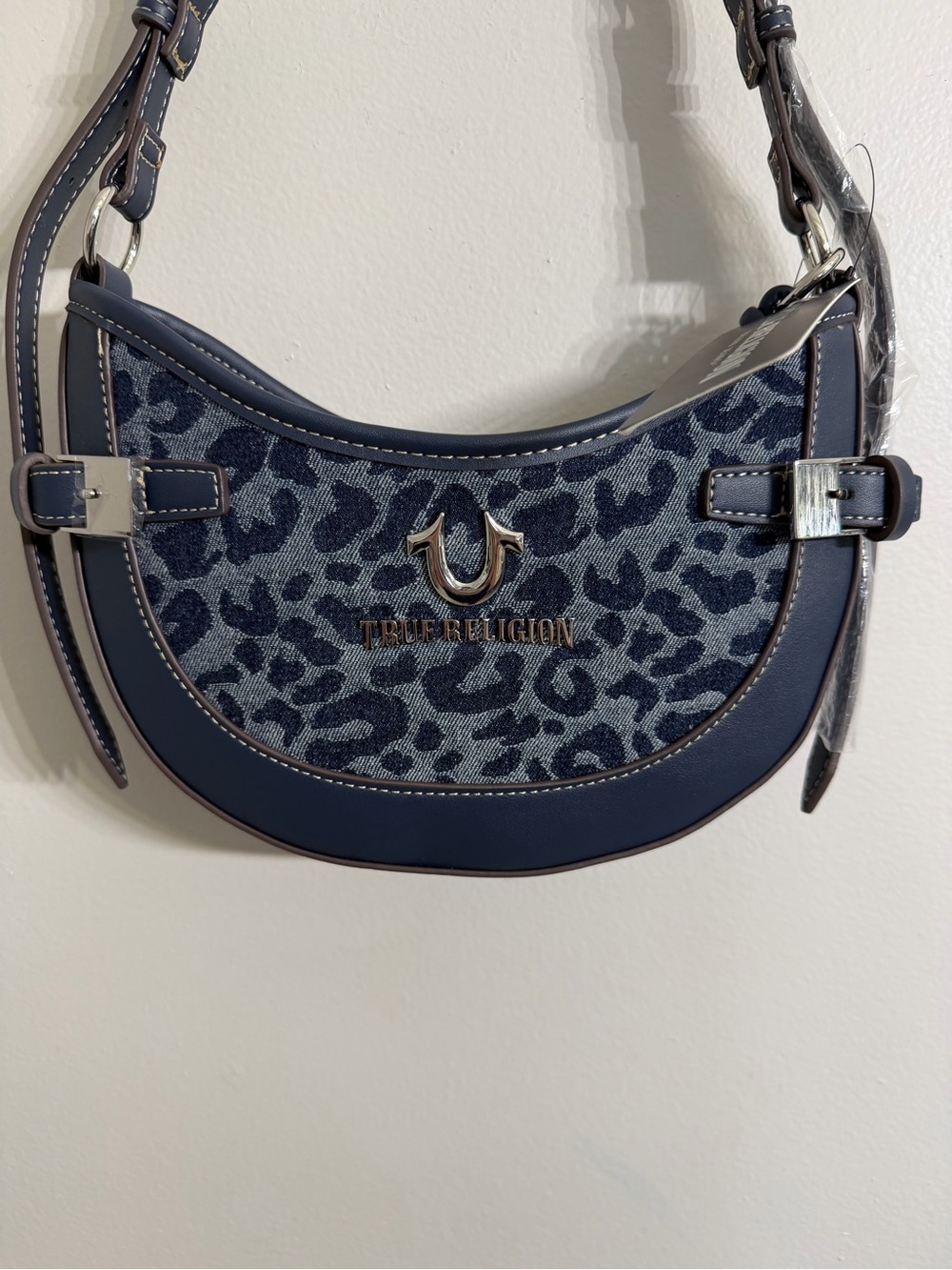 True Religion Blake Leopard Denim Belted Hobo Bag